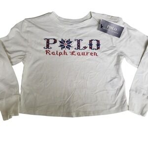 Polo Ralph Lauren Kids Size Small White Long Sleeve Crew Neck Graphic Tee NWT